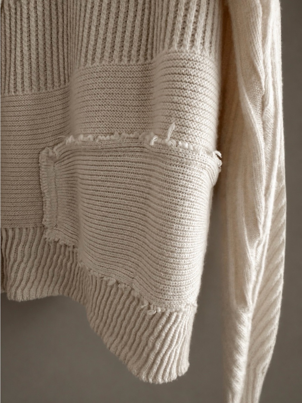 Helmut Lang Military Grunge Sweater L Ivory Patchwork Wool Cashmere Distressed - Picture 5 of 13